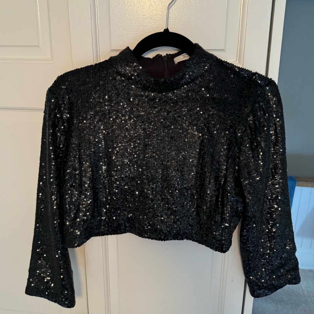 Cropped Mock Neck ALC Sequin Top